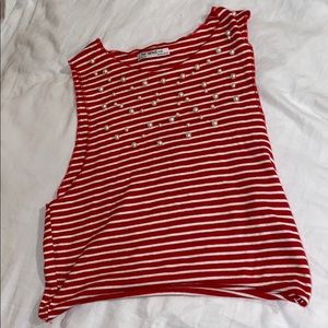 Zara Trafaluc red striped embellished tank